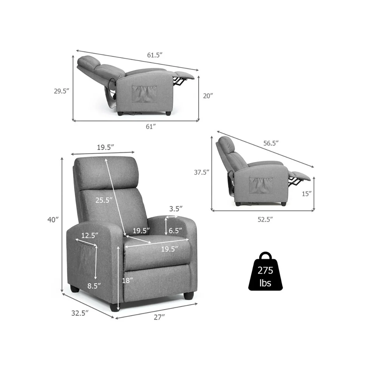 Wingback Massaging Recliner Chair - Image 20