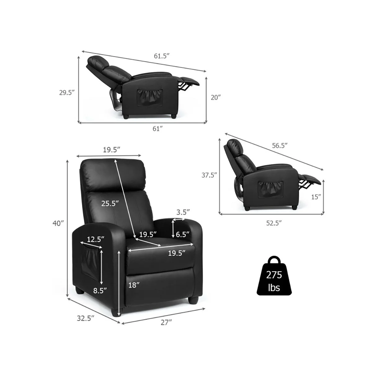 Wingback Massaging Recliner Chair - Image 29