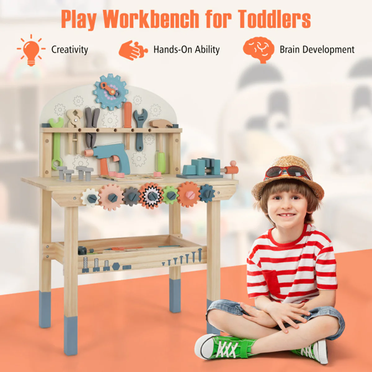 Wooden Pretend Play Workbench with Tools - Image 4