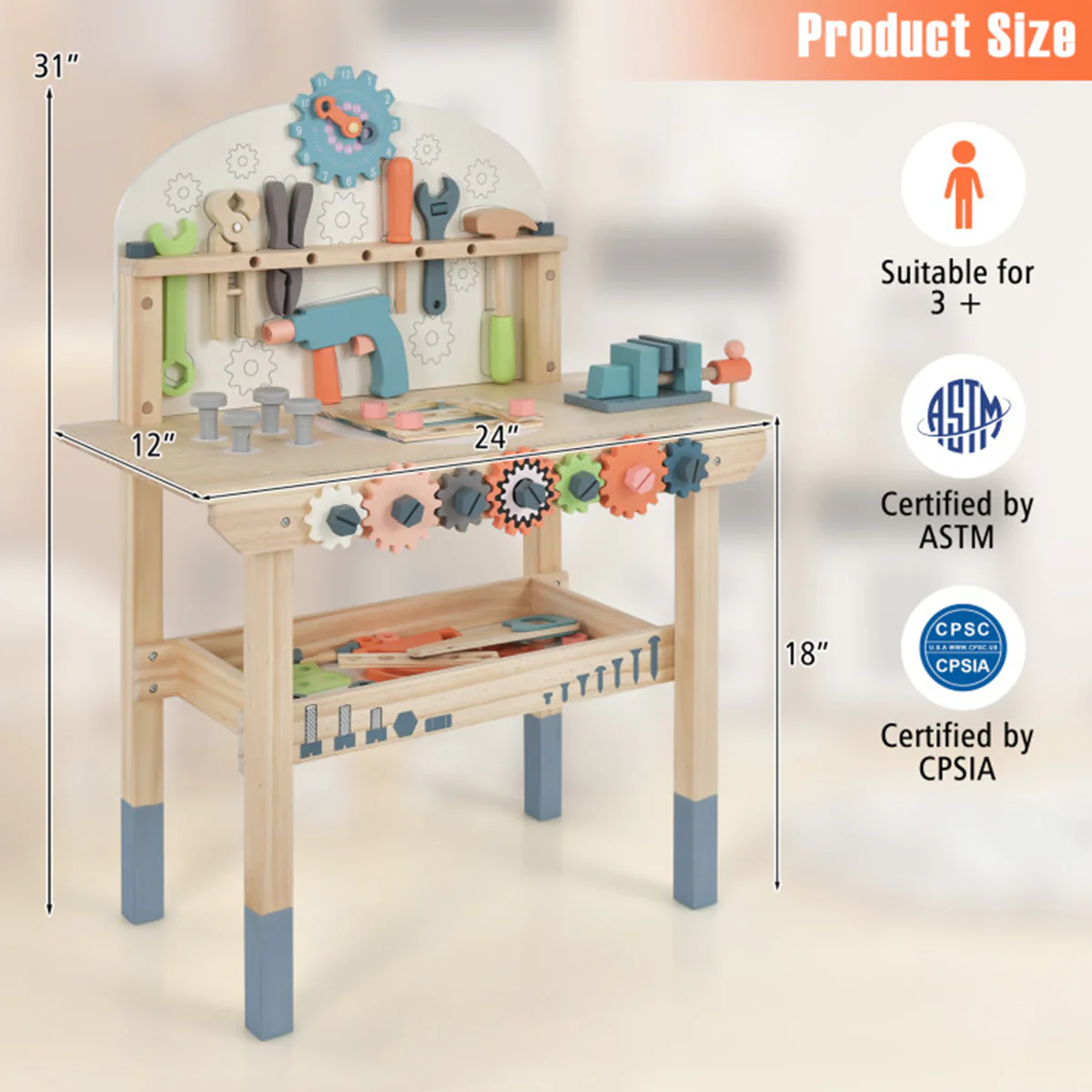Wooden Pretend Play Workbench with Tools - Image 8